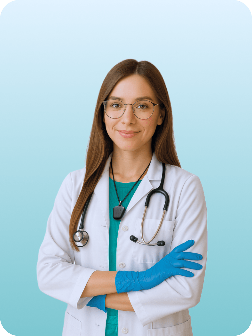 Clinician wearing a stethoscope